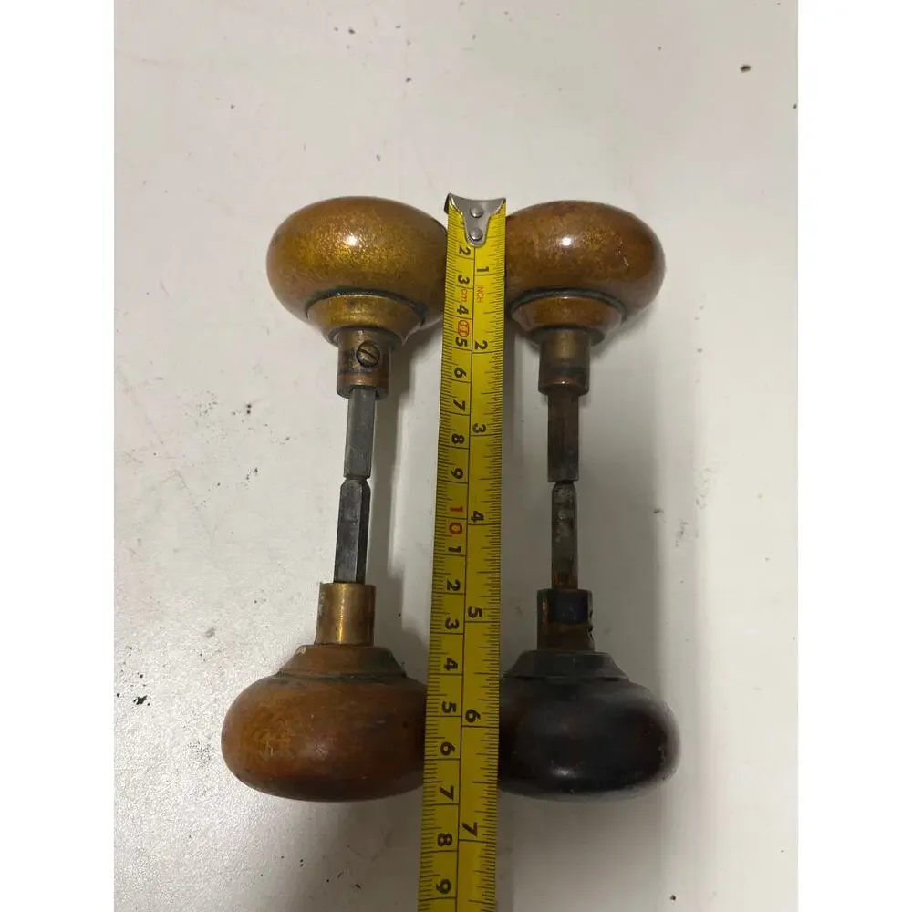 (2) - Vintage Brass Mushroom Shaped Door Knob Set Antique Early 1900s